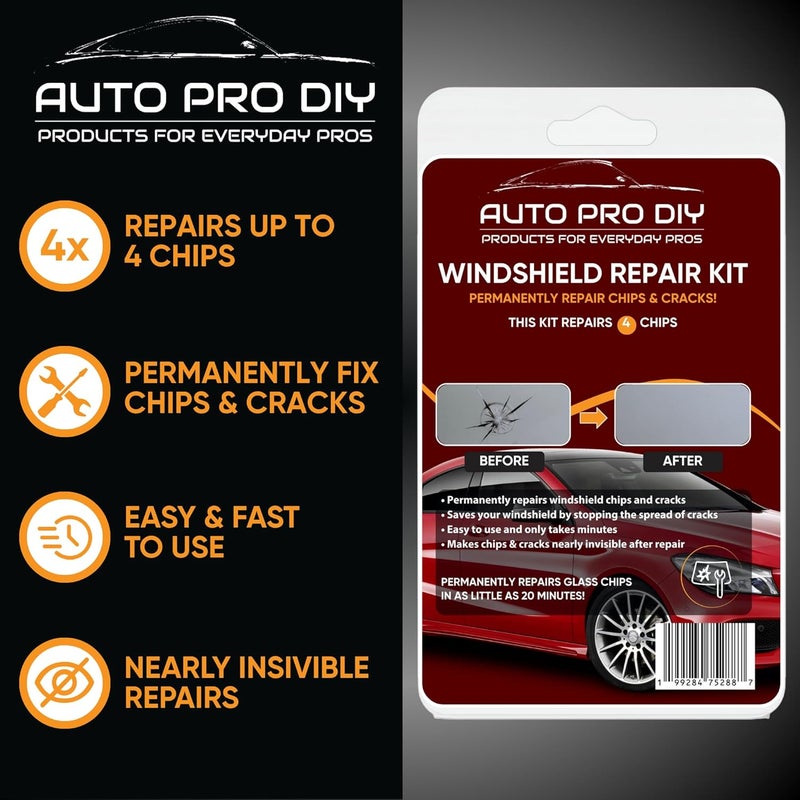 AUTO PRO DIY طقم إصلاح الزجاج الأمامي، 4 عبوات (يصلح 4 رقائق) ، أداة إصلاح رقائق الزجاج خلال 20 دقيقة - Image 3
